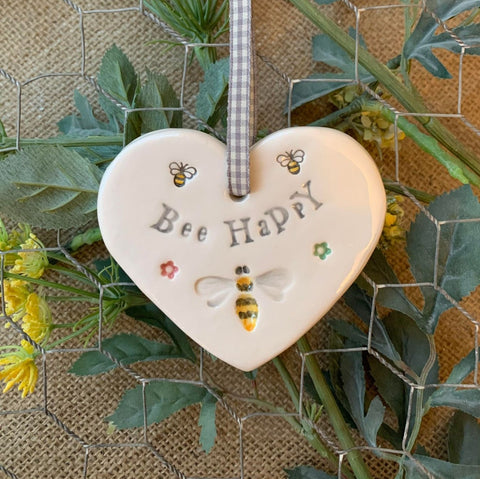 bee-happy-ceramic-heart-with-hanging-ribbon Jamali Annay Designs
