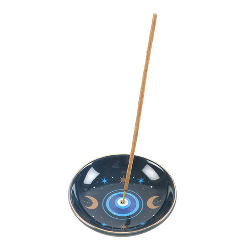 Blue All Seeing Eye and Crescent Moons Incense Stick Holder