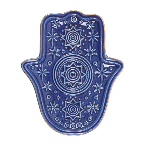 Blue Hand of Hamsa Incense Holder and Trinket Dish