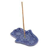 Blue Hand of Hamsa Incense Holder and Trinket Dish Showing stick 