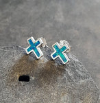 Blue Opal Cross Studs 925 Sterling Silver Stud Earrings