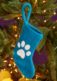 Blue with White Pet Paw Mini Stocking Felt Wool Hanging Decoration