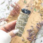 Blue Sage Smudge Stick Wand 10cm Small Smudging Bundle Lit