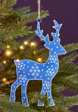 Blue Snowflake Hand Painted Reindeer Hanging Christmas Decoration