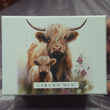 Boxed Highland Cow and Calf Country Living Ceramic Mug Widdop