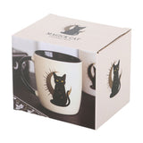Gift Boxed Sitting Magick Black Cat hint of brown with Moon Stars Ceramic Mug