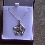 Amethyst Besom Broom Pentagram Pendant Silver Necklace Boxed