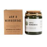 Boxed Greenman Ash and Woodsmoke Soy Wax Woodwick Green Glass Jar Candle