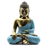 Buddha Varada Mudra Pose Teal and Gold Ornament front