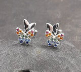 Butterfly Multi Coloured Cubic Zirconia Sterling Silver Stud Earrings Blue Lily
