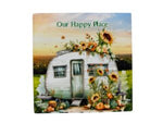 Caravan Happy Place with Flowers Ceramic Coaster The Milford Collection