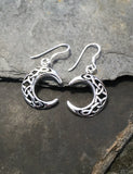 Celtic Moon Sterling Silver Pair Hook Earrings