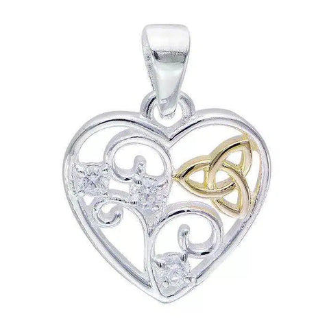 Celtic Trinity Filigree Heart Sterling Silver Pendant on Chain Necklace