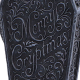 Close up of the bac of Merry Cryptmas Christmas Reaper Coffin Figurine Nemesis Now B7718B26