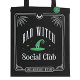 Close Up Bad Witch Social Club Tote Bag with Pin Badge