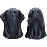 Close up Set of Three Wise Black Ghoul Ghost Figurines Nemesis Now U7851C26 Hear and Speak no Evil