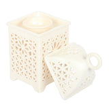 Cream Multi Purpose Oil Burner Warmer Incense Cone Holder Lid off showing oil well