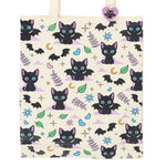 Cute and Creepy Bat Cat Tote Bag with Purple Heart Enamel Pin