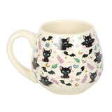 Side Cute and Creepy Cat Print Ceramic Rounded Mug Black Cats and Bat Cats