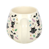 White Handle Cute and Creepy Cat Print Ceramic Rounded Mug