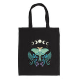 Dark Forest Luna Moth and Moon Phases Print Cotton Tote Bag