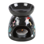 Tealight Insert at the Back of Dark Forest Print  Ceramic Oil Warmer