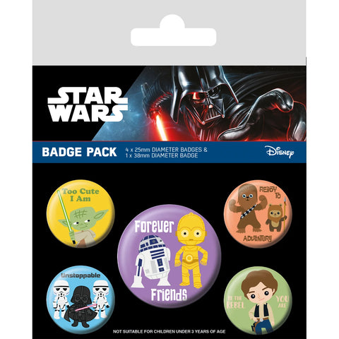 Disney Star Wars Chibi Button Pin Badges Pack