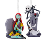 Disney The Nightmare Before Christmas Set of 2 Jack with Zero grave stone and Sally Ornaments 
