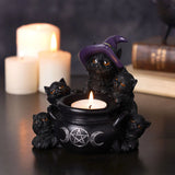 Display Scene Mystic Legends Black Cats and Cauldron Tealight Candle Holder