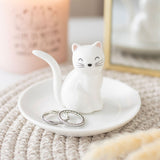 Display idea Sitting White Cat Cute Face Ceramic Trinket Dish