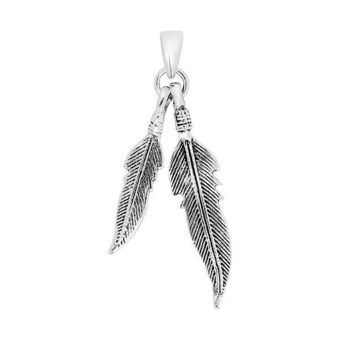 Double Feather Pendants on Sterling Silver Chain Necklace