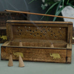 Double Incense Cone Elephant Wooden Box