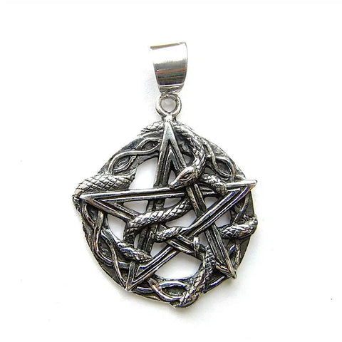 Entwined Snake Pentagram Celtic Detail on Silver Necklace
