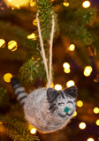 Grey Felt Cat With Stripey Tail Hanging Decoration on String