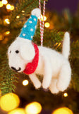 Felt Dog Dotty Hat and Tie Hanging Decoration showing blue hat