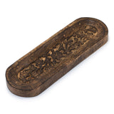 Flower Engraved Wide Wooden Incense Stick Holder