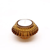 Flower Flip Antique Amber Dinner Candle or Tealight Holder Showing Tea Light