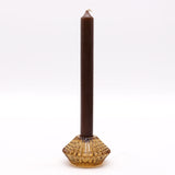 Flower Flip Antique Amber Dinner Candle or Tealight Holder Showing Candle