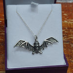 Boxed Flying Bat Pendant on 925 Sterling Silver Necklace