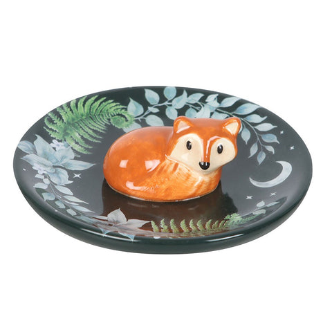 Fox on Ceramic Green Trinket Dish Front