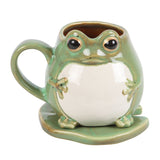 Frog Shaped Ceramic Mug and Lily Pad Saucer Coaster set