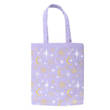 Front Celestial Moon and Stars Purple Print Tote Bag