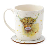 Jan Pashley Highland Coo Cow Porcelain Mug and Coaster Set