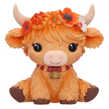 Marigold Orange Flower Highland Cow Figurine