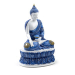 Thai Buddha Lotus White and Blue Resin Ornament side facing