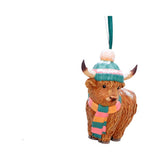 Front Winter Highland Cow Snowfall Hanging Ornament Nemesis Now