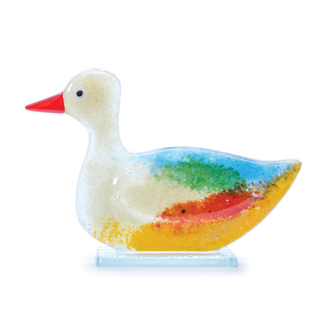 Fused Glass Duck Pale Yellow and Blue
