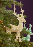 Gold with Snowflake Hand Painted Reindeer Hanging Christmas Decoration