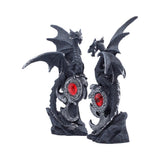 Front Side Gothic Black Dragons Midnight Protectors Set of 2 Figurines Red Gen in Celtic Circle