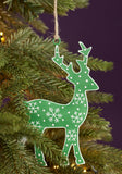 Green Snowflake Hand Painted Reindeer Hanging Christmas Decoration